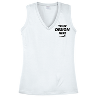 Sport Tek Women's Sleeveless PosiCharge ® Competitor V Neck Tee, White, Front view, Mockup