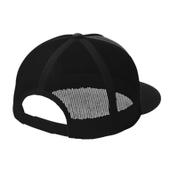Sport Tek YP Classics ® 5 Panel Classic Trucker Mesh Back Cap, Black / Black / Black, Back view