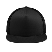 Sport Tek YP Classics ® 5 Panel Classic Trucker Mesh Back Cap, Black / Black / Black, Front view