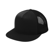 Sport Tek YP Classics ® 5 Panel Classic Trucker Mesh Back Cap, Black / Black / Black, Left Side view