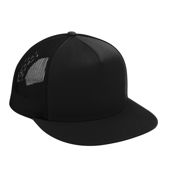 Sport Tek YP Classics ® 5 Panel Classic Trucker Mesh Back Cap, Black / Black / Black, Right Side view