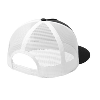 Sport Tek YP Classics ® 5 Panel Classic Trucker Mesh Back Cap, Black / White / White, Back view