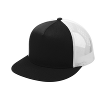 Sport Tek YP Classics ® 5 Panel Classic Trucker Mesh Back Cap, Black / White / White, Left Side view
