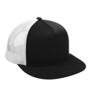 Sport Tek YP Classics ® 5 Panel Classic Trucker Mesh Back Cap, Black / White / White, Right Side view
