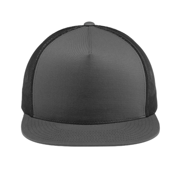 Sport Tek YP Classics ® 5 Panel Classic Trucker Mesh Back Cap, Graphite / Graphite / Graphite, Front view