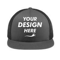 Sport Tek YP Classics ® 5 Panel Classic Trucker Mesh Back Cap, Graphite / Graphite / Graphite, Front view, Mockup