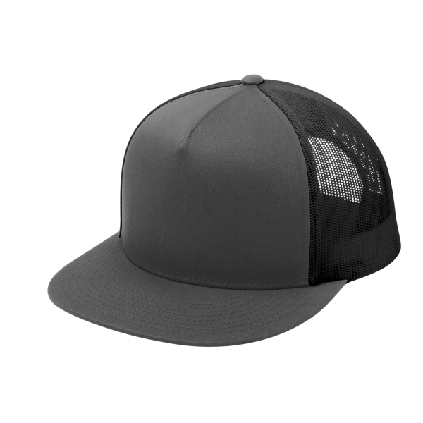 Sport Tek YP Classics ® 5 Panel Classic Trucker Mesh Back Cap, Graphite / Graphite / Graphite, Left Side view