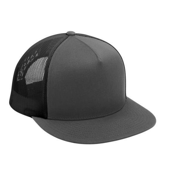 Sport Tek YP Classics ® 5 Panel Classic Trucker Mesh Back Cap, Graphite / Graphite / Graphite, Right Side view