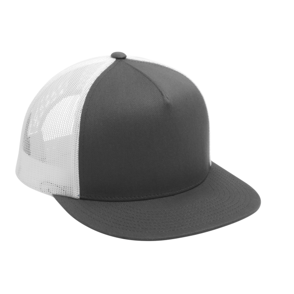 Sport Tek YP Classics ® 5 Panel Classic Trucker Mesh Back Cap, Graphite / White / White, Right Side view