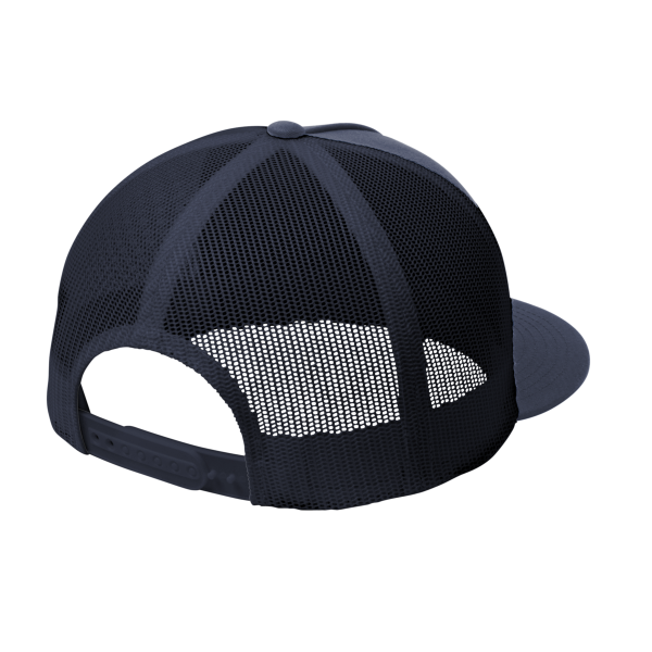 Sport Tek YP Classics ® 5 Panel Classic Trucker Mesh Back Cap, True Navy / True Navy / True Navy, Back view