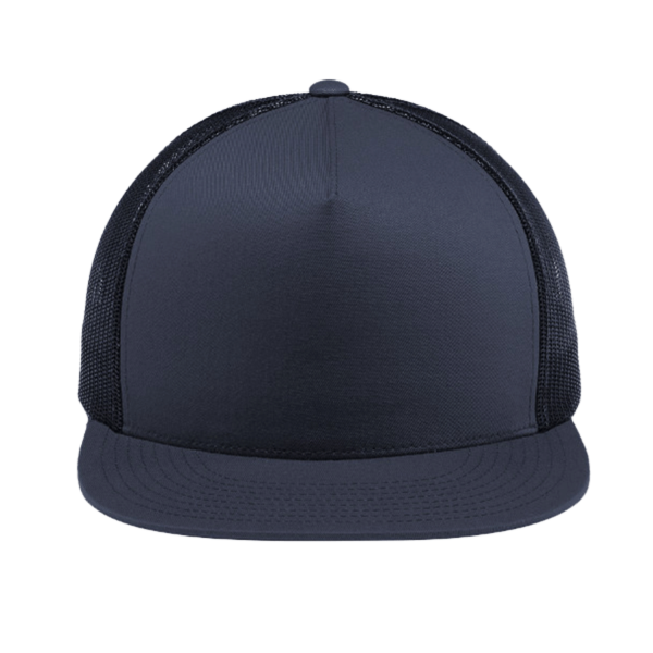 Sport Tek YP Classics ® 5 Panel Classic Trucker Mesh Back Cap, True Navy / True Navy / True Navy, Front view