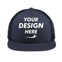 Sport Tek YP Classics ® 5 Panel Classic Trucker Mesh Back Cap, True Navy / True Navy / True Navy, Front view, Mockup