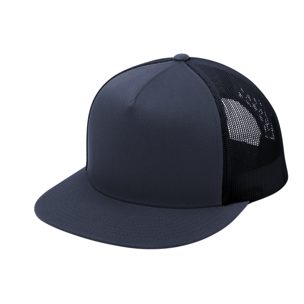 Sport Tek YP Classics ® 5 Panel Classic Trucker Mesh Back Cap, True Navy / True Navy / True Navy, Left Side view