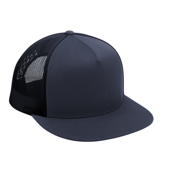 Sport Tek YP Classics ® 5 Panel Classic Trucker Mesh Back Cap, True Navy / True Navy / True Navy, Right Side view