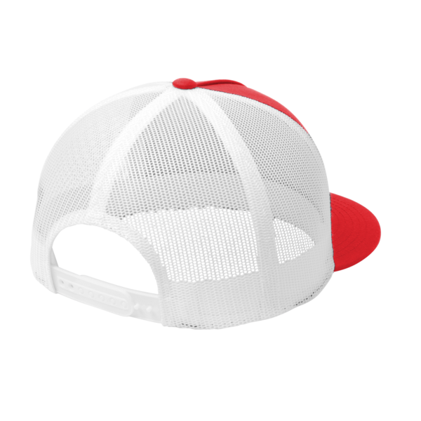 Sport Tek YP Classics ® 5 Panel Classic Trucker Mesh Back Cap, True Red / White / White, Back view