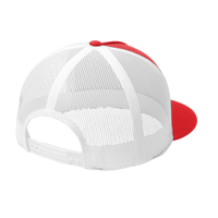Sport Tek YP Classics ® 5 Panel Classic Trucker Mesh Back Cap, True Red / White / White, Back view