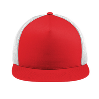 Sport Tek YP Classics ® 5 Panel Classic Trucker Mesh Back Cap, True Red / White / White, Front view
