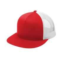 Sport Tek YP Classics ® 5 Panel Classic Trucker Mesh Back Cap, True Red / White / White, Left Side view