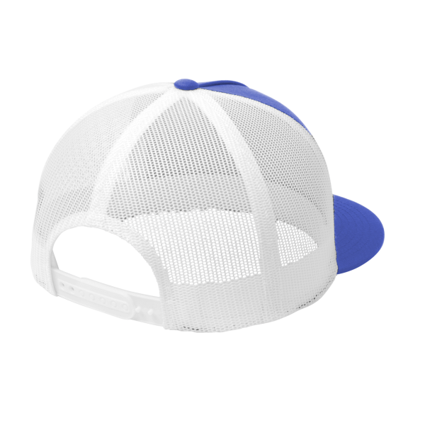 Sport Tek YP Classics ® 5 Panel Classic Trucker Mesh Back Cap, True Royal / White / White, Back view