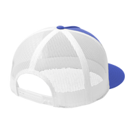 Sport Tek YP Classics ® 5 Panel Classic Trucker Mesh Back Cap, True Royal / White / White, Back view