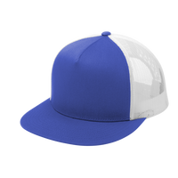 Sport Tek YP Classics ® 5 Panel Classic Trucker Mesh Back Cap, True Royal / White / White, Left Side view