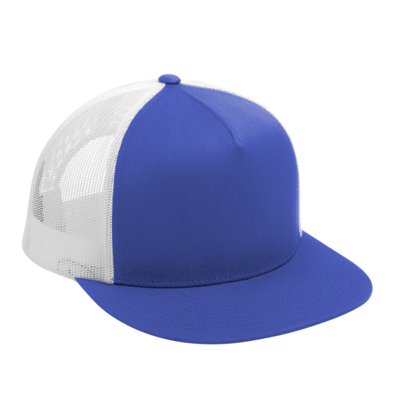 Sport Tek YP Classics ® 5 Panel Classic Trucker Mesh Back Cap, True Royal / White / White, Right Side view