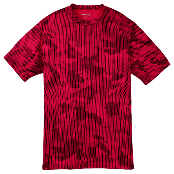 Sport Tek Youth CamoHex Tee, Deep Red, Front view