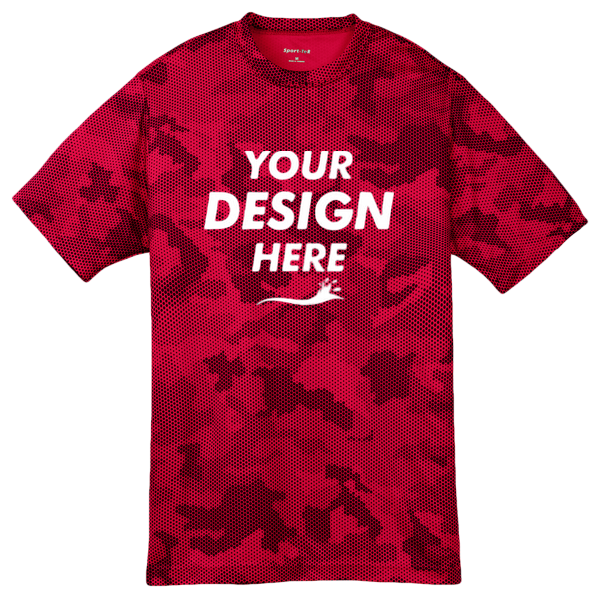 Sport Tek Youth CamoHex Tee, Deep Red, Front view, Mockup