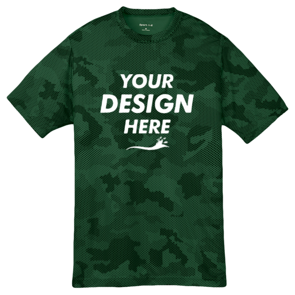 Sport Tek Youth CamoHex Tee, Forest Green, Front view, Mockup