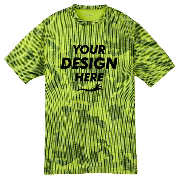 Sport Tek Youth CamoHex Tee, Lime Shock, Front view, Mockup