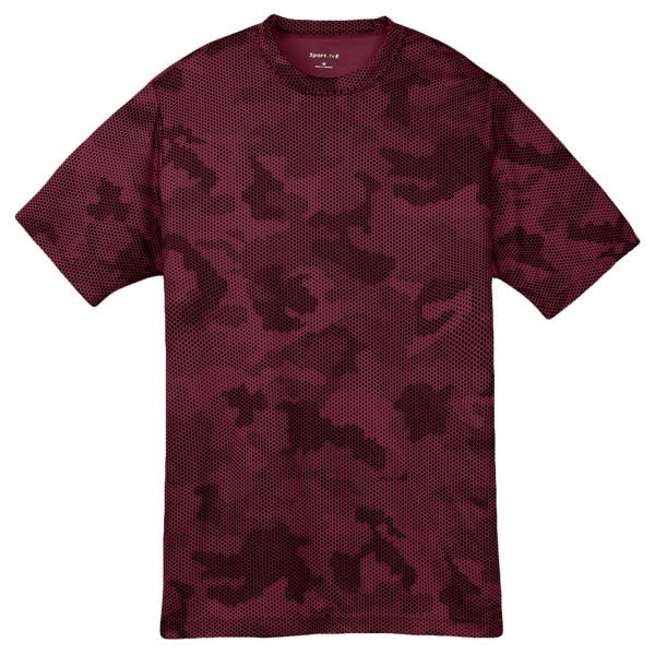 Sport Tek Youth CamoHex Tee, Maroon, Front view