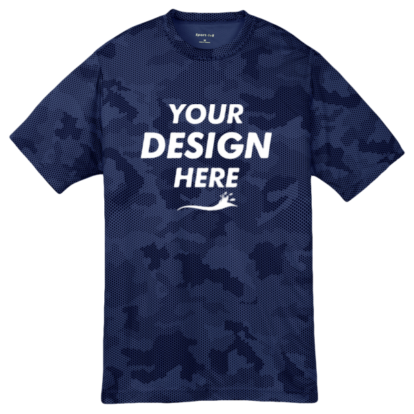 Sport Tek Youth CamoHex Tee, True Navy, Front view, Mockup