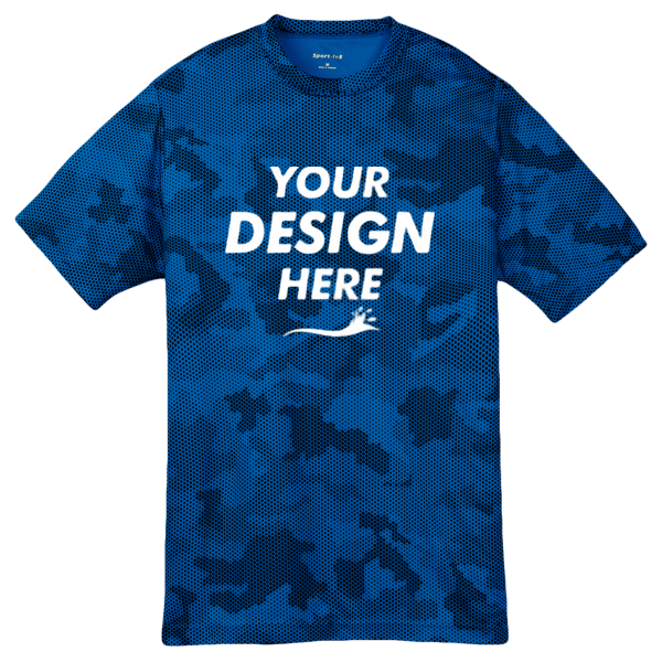 Sport Tek Youth CamoHex Tee, True Royal, Front view, Mockup