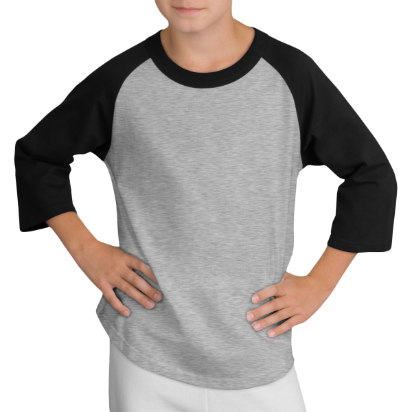 Sport Tek Youth Colorblock Raglan Jersey, Heather Grey / Black, Front view