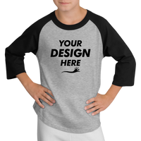 Sport Tek Youth Colorblock Raglan Jersey, Heather Grey / Black, Front view, Mockup