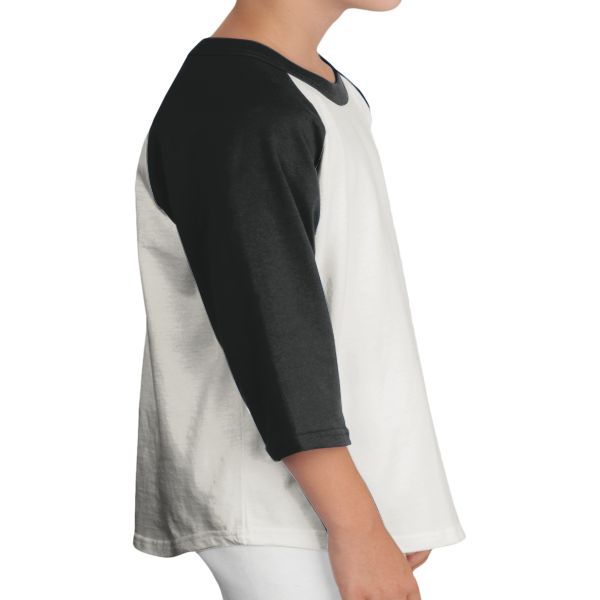 Sport Tek Youth Colorblock Raglan Jersey, Heather Grey / Black, Right Sleeve view