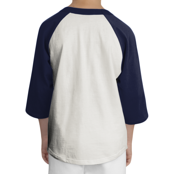 Sport Tek Youth Colorblock Raglan Jersey, Heather Grey / Navy, Back view