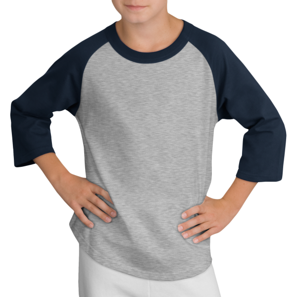 Sport Tek Youth Colorblock Raglan Jersey, Heather Grey / Navy, Front view