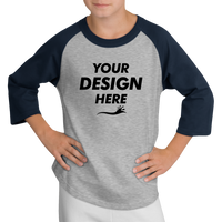 Sport Tek Youth Colorblock Raglan Jersey, Heather Grey / Navy, Front view, Mockup