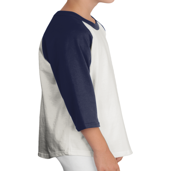 Sport Tek Youth Colorblock Raglan Jersey, Heather Grey / Navy, Right Sleeve view