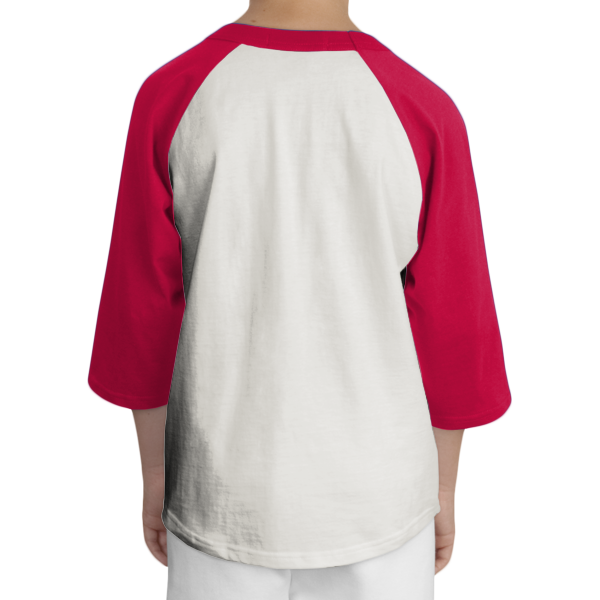 Sport Tek Youth Colorblock Raglan Jersey, Heather Grey / Red, Back view