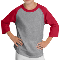 Sport Tek Youth Colorblock Raglan Jersey, Heather Grey / Red, Front view