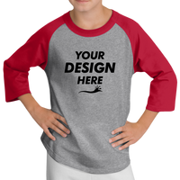 Sport Tek Youth Colorblock Raglan Jersey, Heather Grey / Red, Front view, Mockup