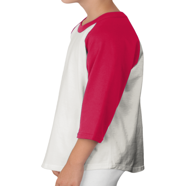 Sport Tek Youth Colorblock Raglan Jersey, Heather Grey / Red, Left Sleeve view