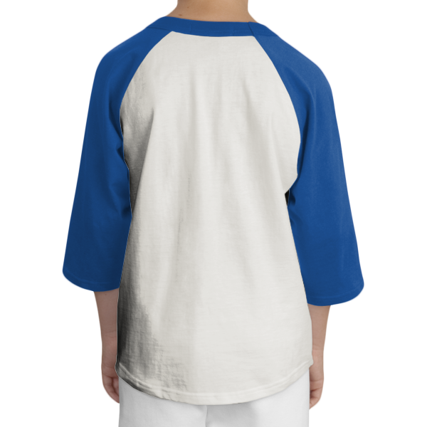Sport Tek Youth Colorblock Raglan Jersey, Heather Grey / Royal, Back view