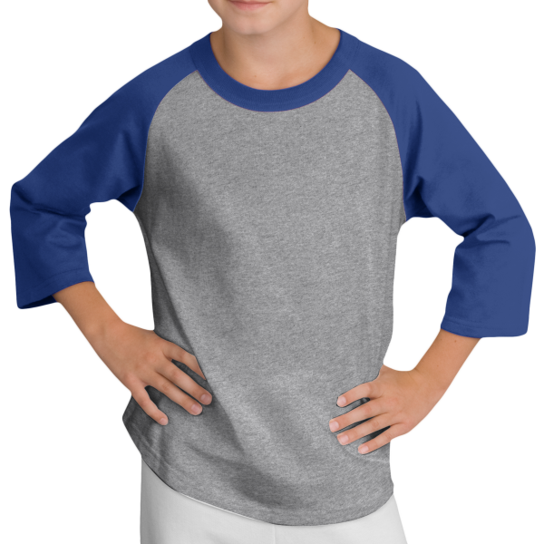 Sport Tek Youth Colorblock Raglan Jersey, Heather Grey / Royal, Front view