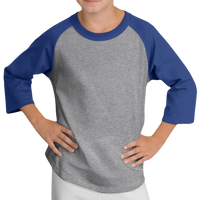 Sport Tek Youth Colorblock Raglan Jersey, Heather Grey / Royal, Front view