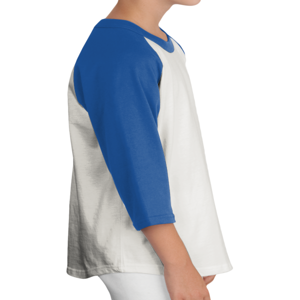 Sport Tek Youth Colorblock Raglan Jersey, Heather Grey / Royal, Right Sleeve view