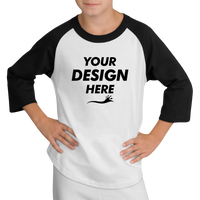 Sport Tek Youth Colorblock Raglan Jersey, White / Black, Front view, Mockup