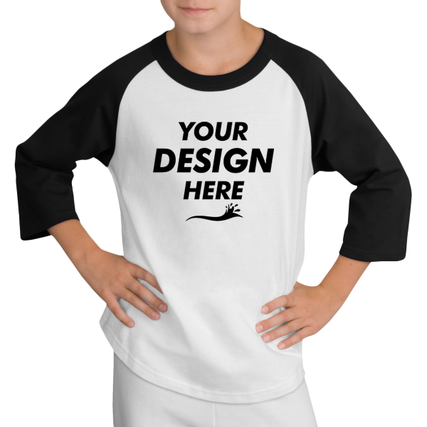 Sport Tek Youth Colorblock Raglan Jersey, White / Black, Front view, Mockup